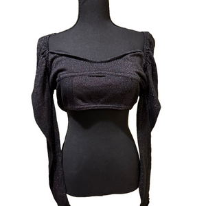 LERUMI BLACK SPARKLE KNIT LONG SLEEVE CROPPED TOP
